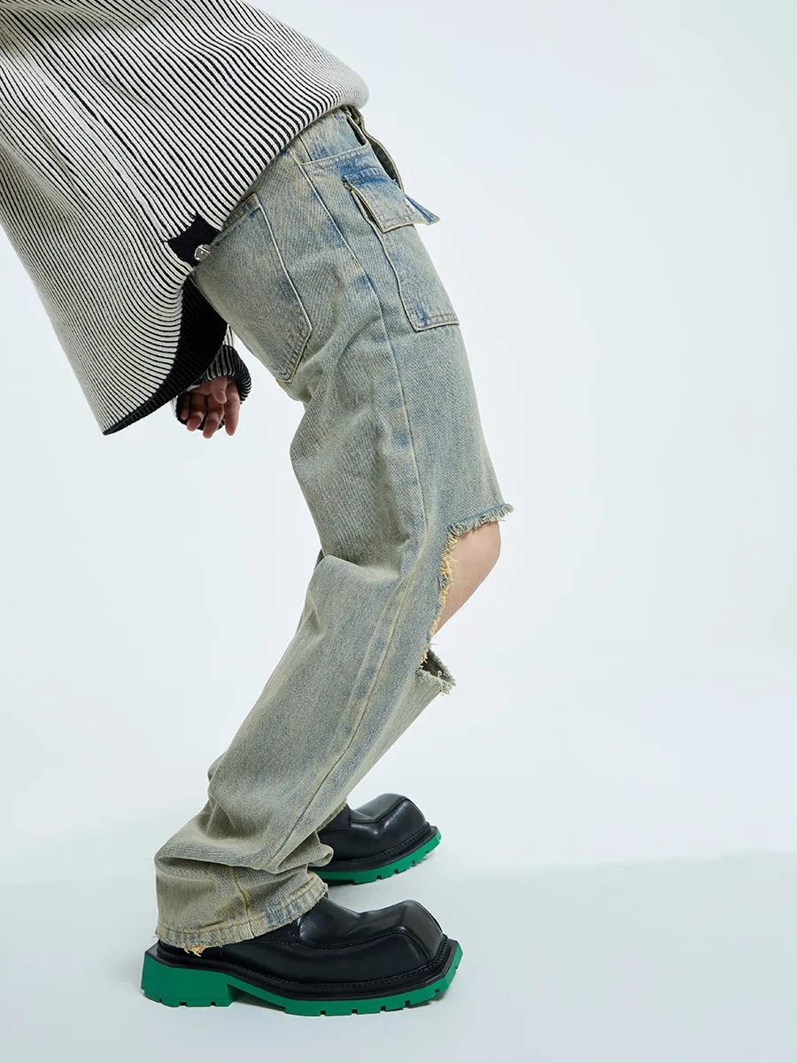 【23s September.】Raw edge ripped straight-leg jeans -M