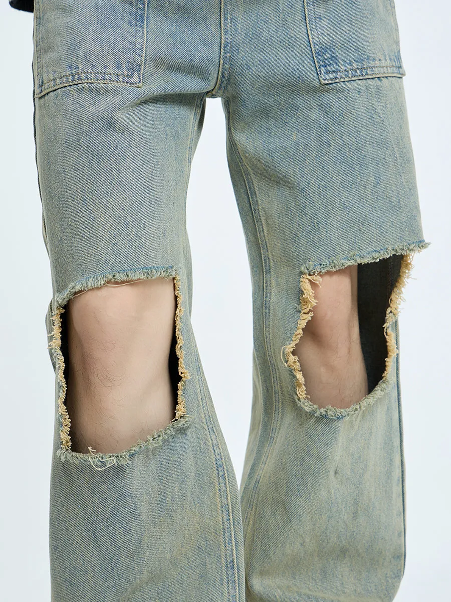 【23s September.】Raw edge ripped straight-leg jeans -M