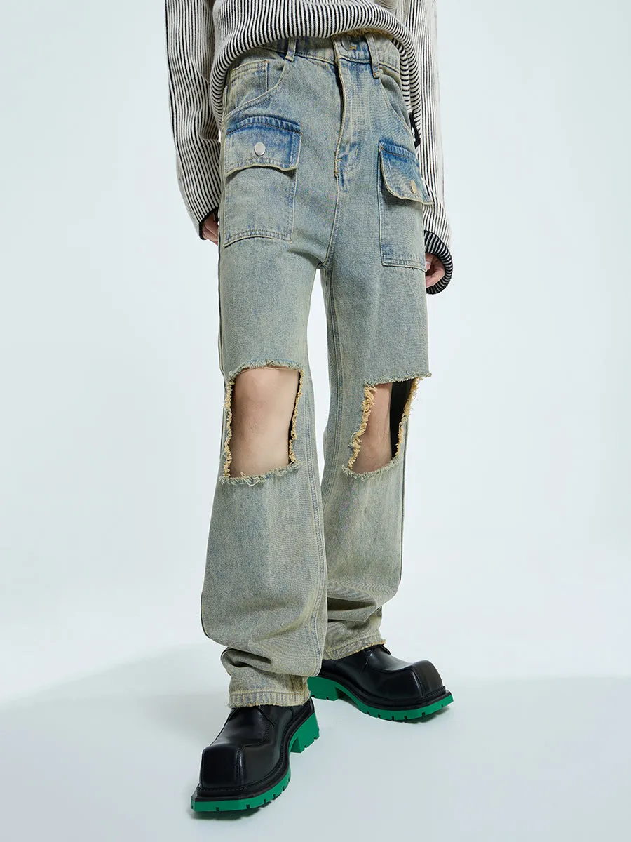 【23s September.】Raw edge ripped straight-leg jeans -M