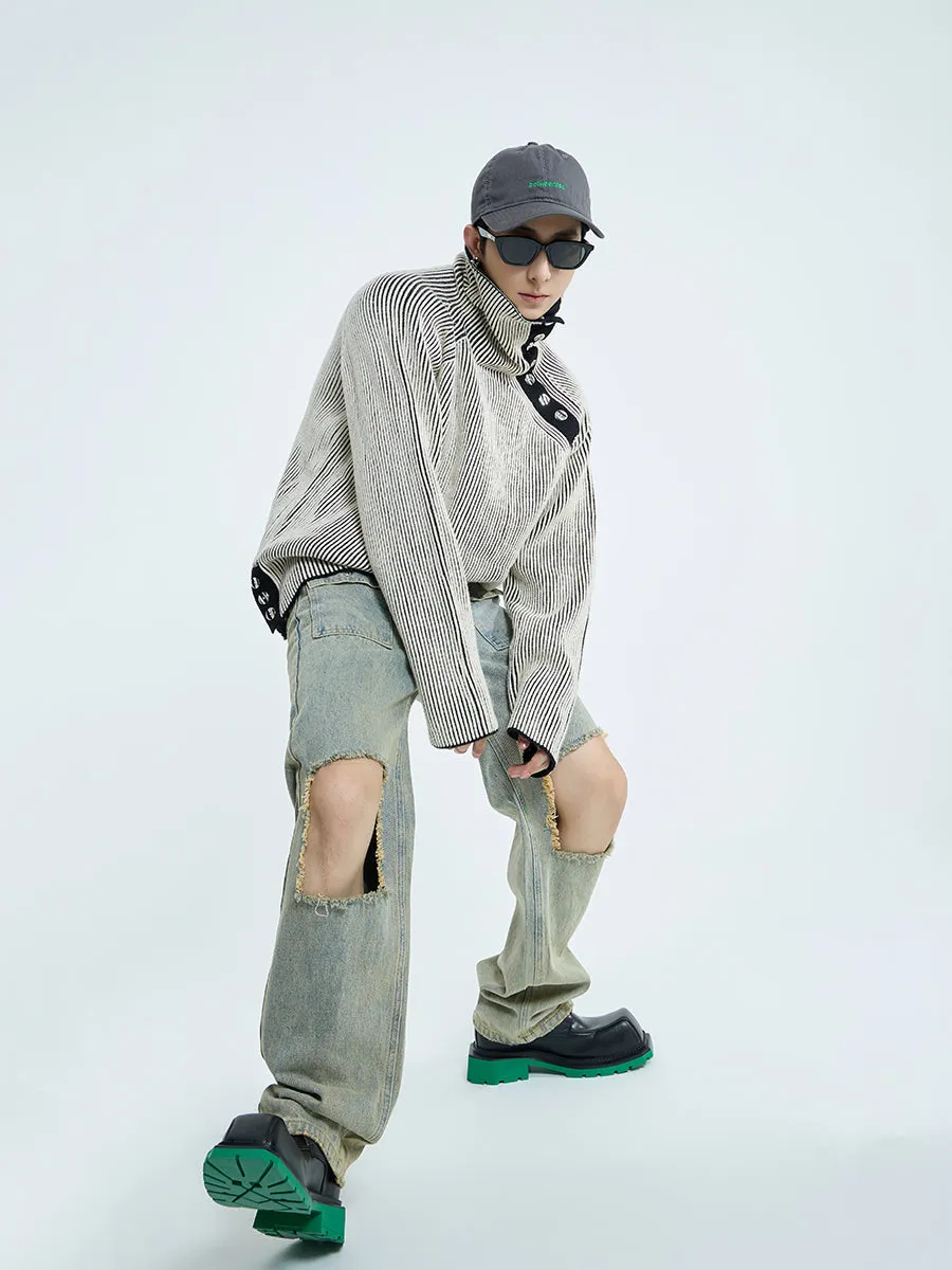 【23s September.】Raw edge ripped straight-leg jeans -M