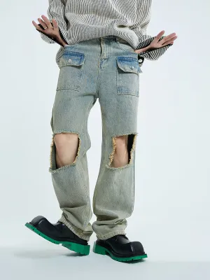 【23s September.】Raw edge ripped straight-leg jeans -M