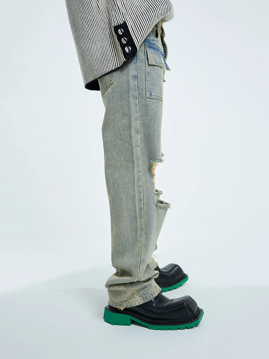 【23s September.】Raw edge ripped straight-leg jeans -M