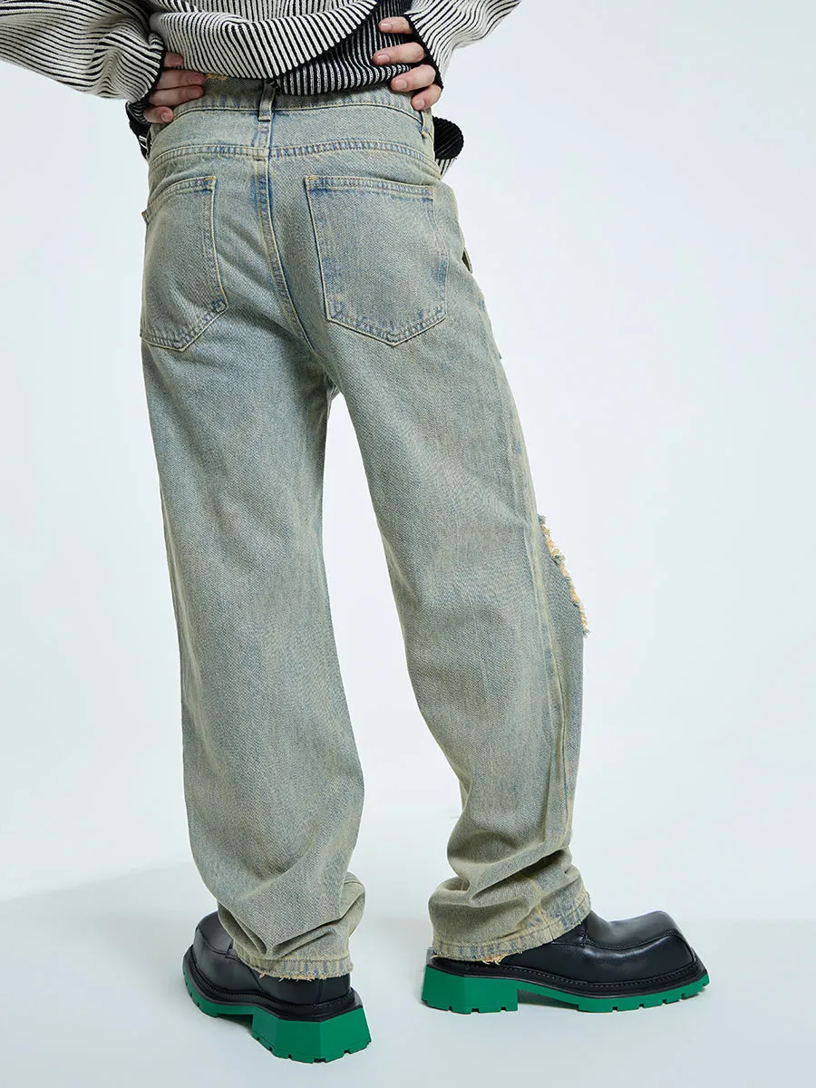 【23s September.】Raw edge ripped straight-leg jeans -M