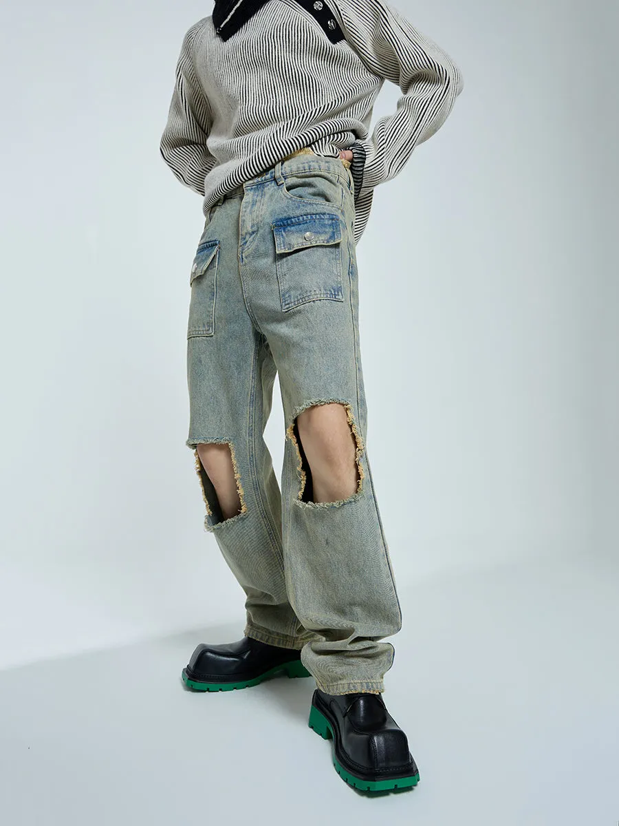 【23s September.】Raw edge ripped straight-leg jeans -M