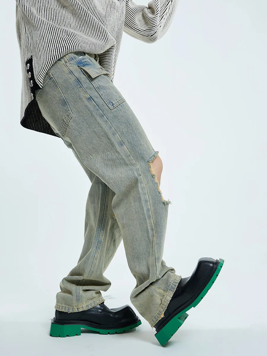 【23s September.】Raw edge ripped straight-leg jeans -M