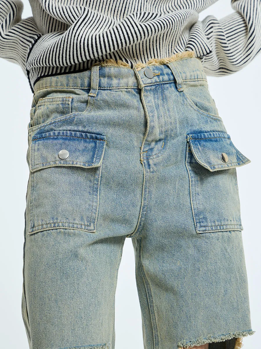 【23s September.】Raw edge ripped straight-leg jeans -M