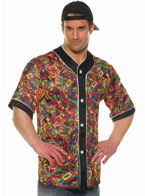90s Multicolour Print Mens Plus Size Costume Shirt