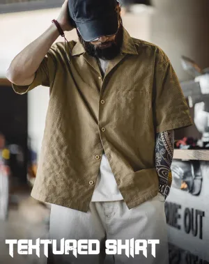 American Workwear Pleated Texture Woven Jacquard Men's Shirt
