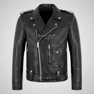 ASHER Black Leather Biker Jacket Thick Cow Leather