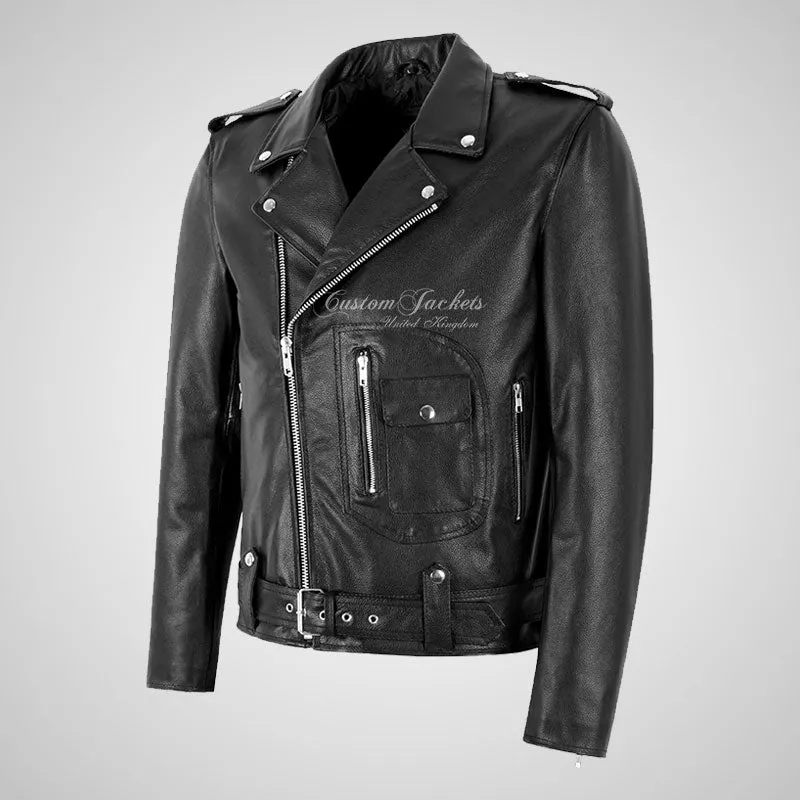 ASHER Black Leather Biker Jacket Thick Cow Leather