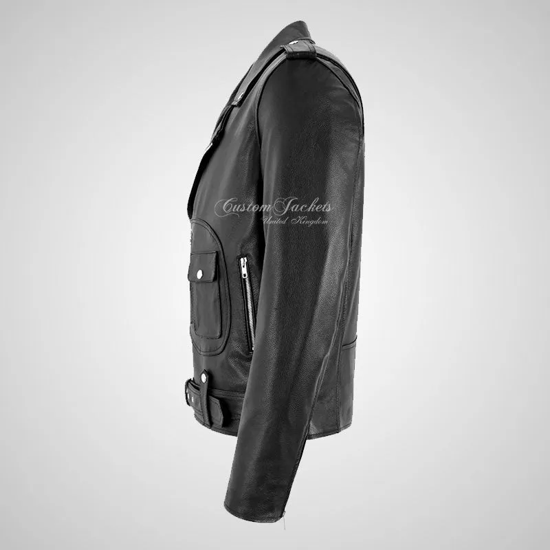 ASHER Black Leather Biker Jacket Thick Cow Leather