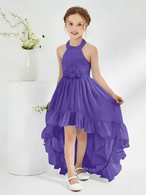 Asymmetrical A-line Junior Bridesmaid Dresses with Flower Regency