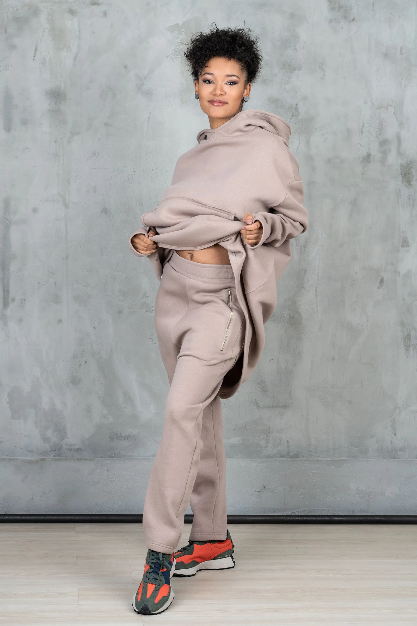 Asymmetrical activewear tracksuit set of sweatshirt and sweatpants