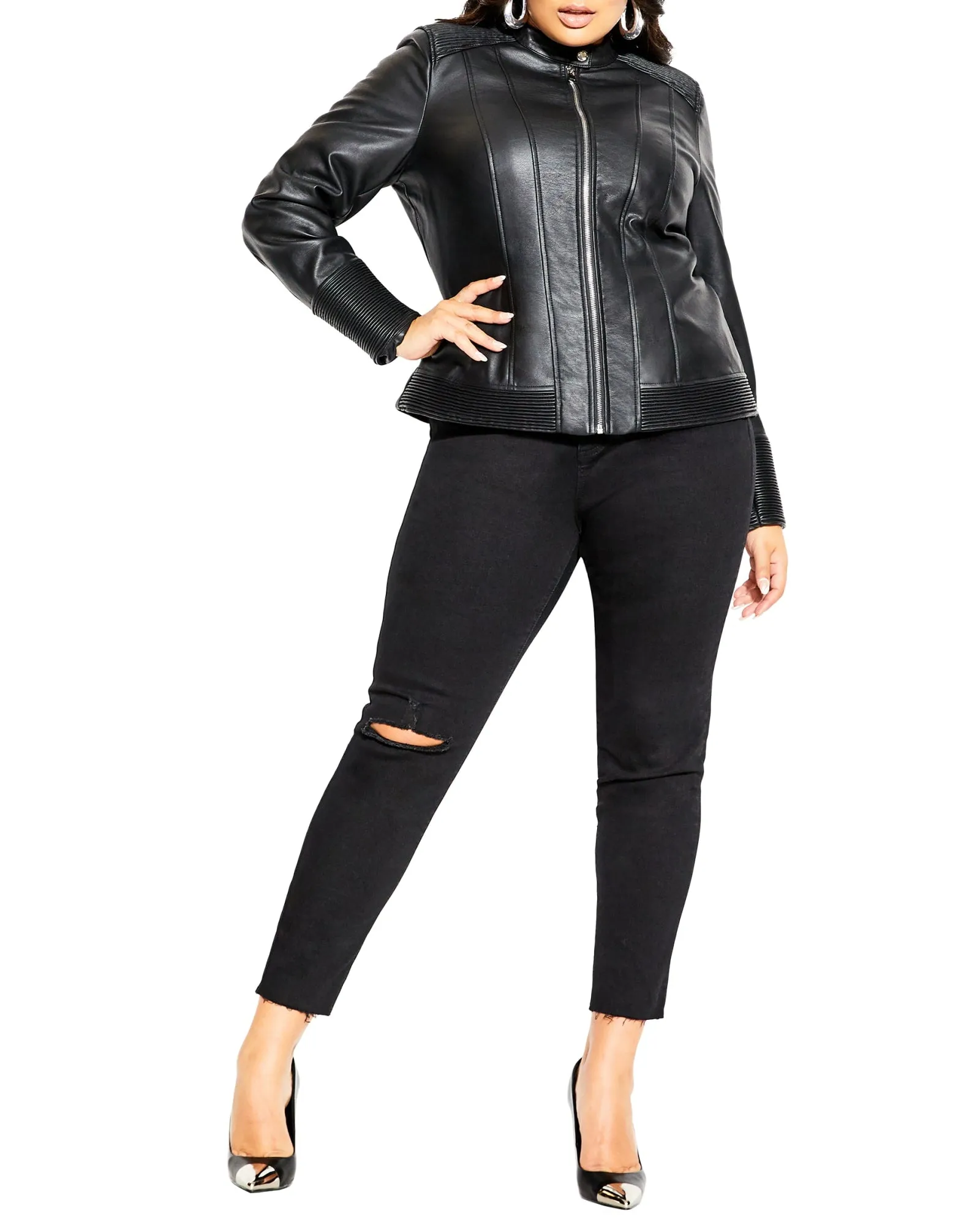 Ayla Ribbed Biker Jacket | Black