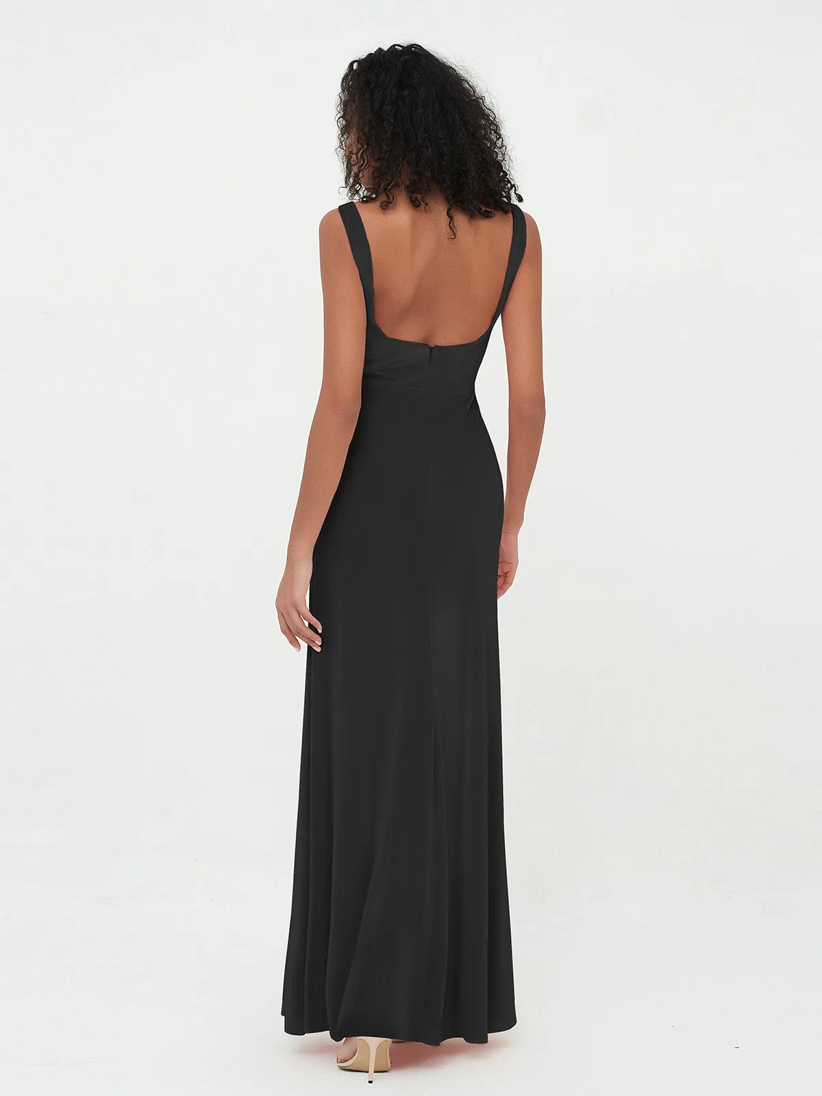 Bateau Neck Mermaid Long Velvet Dresses Black Plus Size