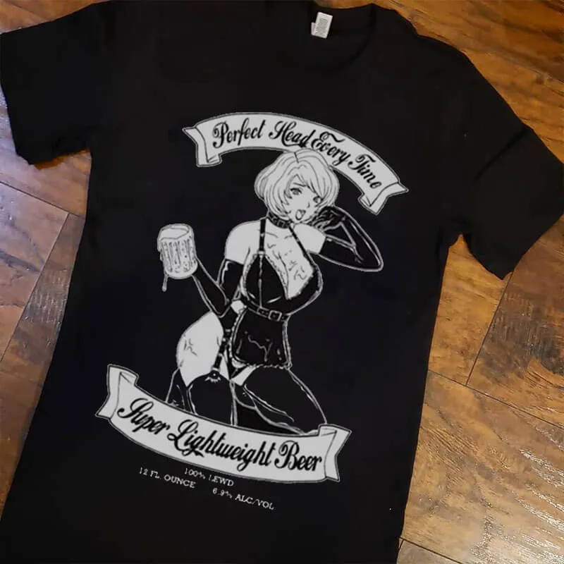 benpaolv Beer Nymph Anime Girl Dark Style T-Shirt HVY BLK