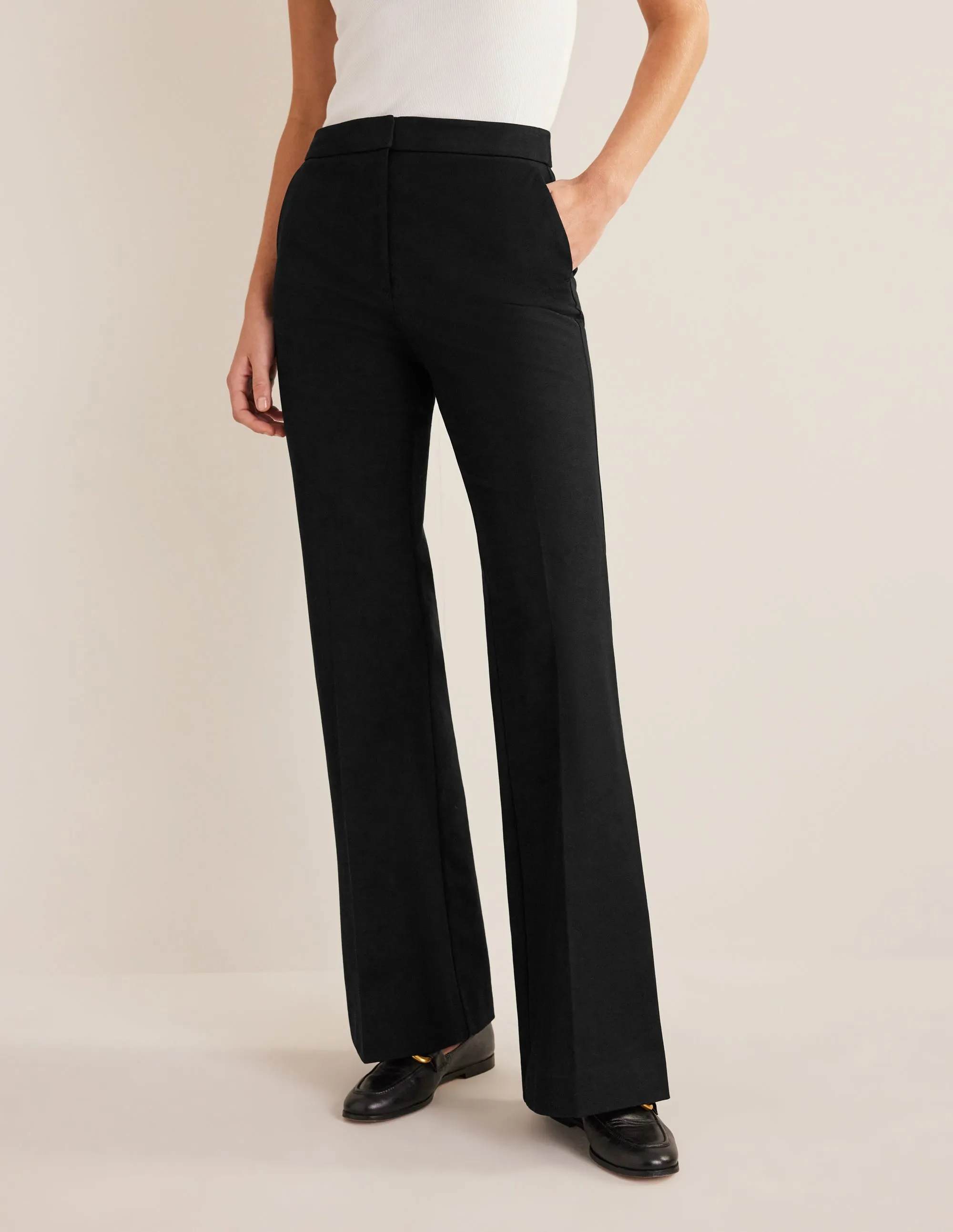 Bi-Stretch Flared Trousers-Black