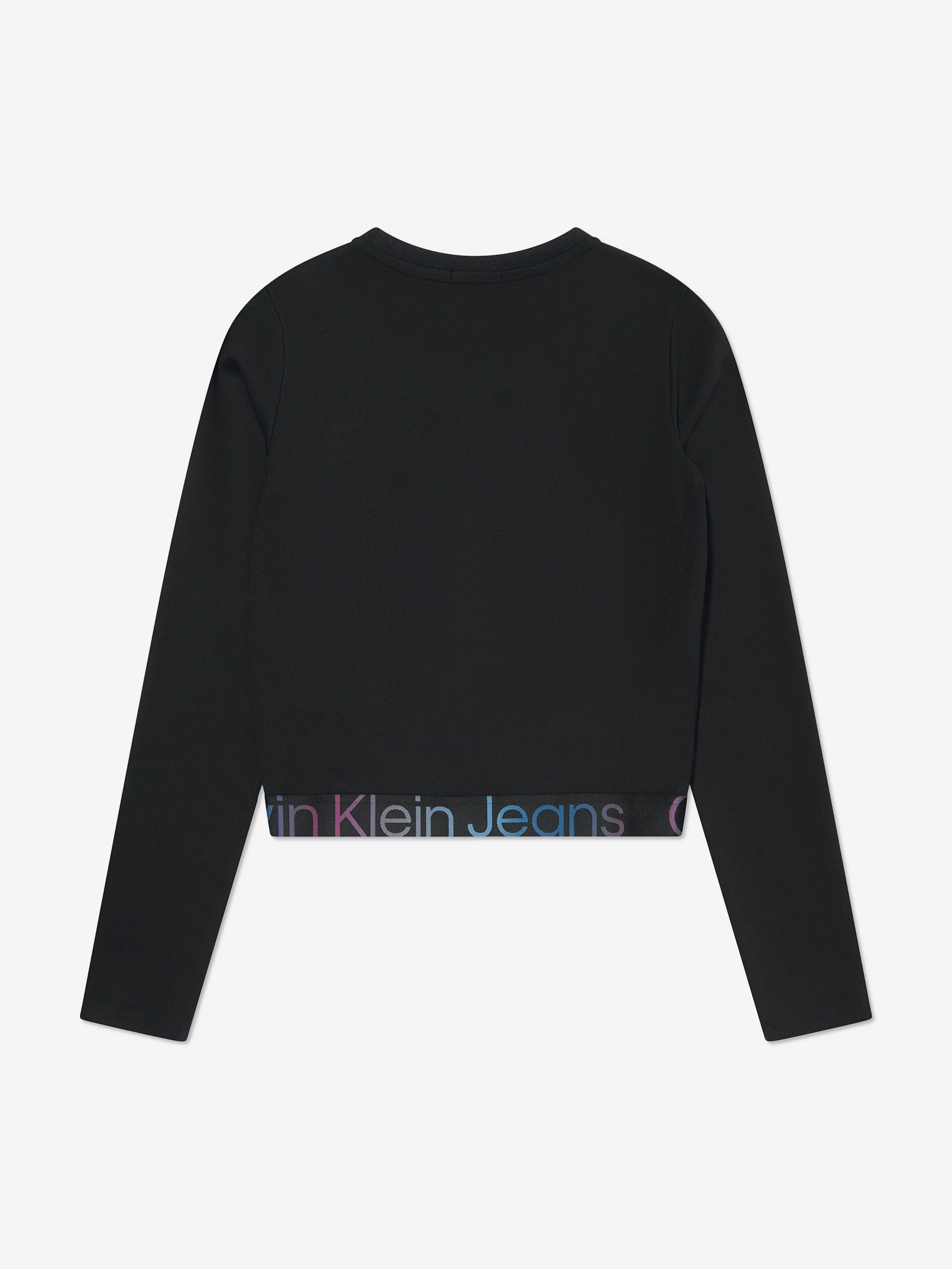 Calvin Klein Girls Punto Tape Long Sleeve Top in Black