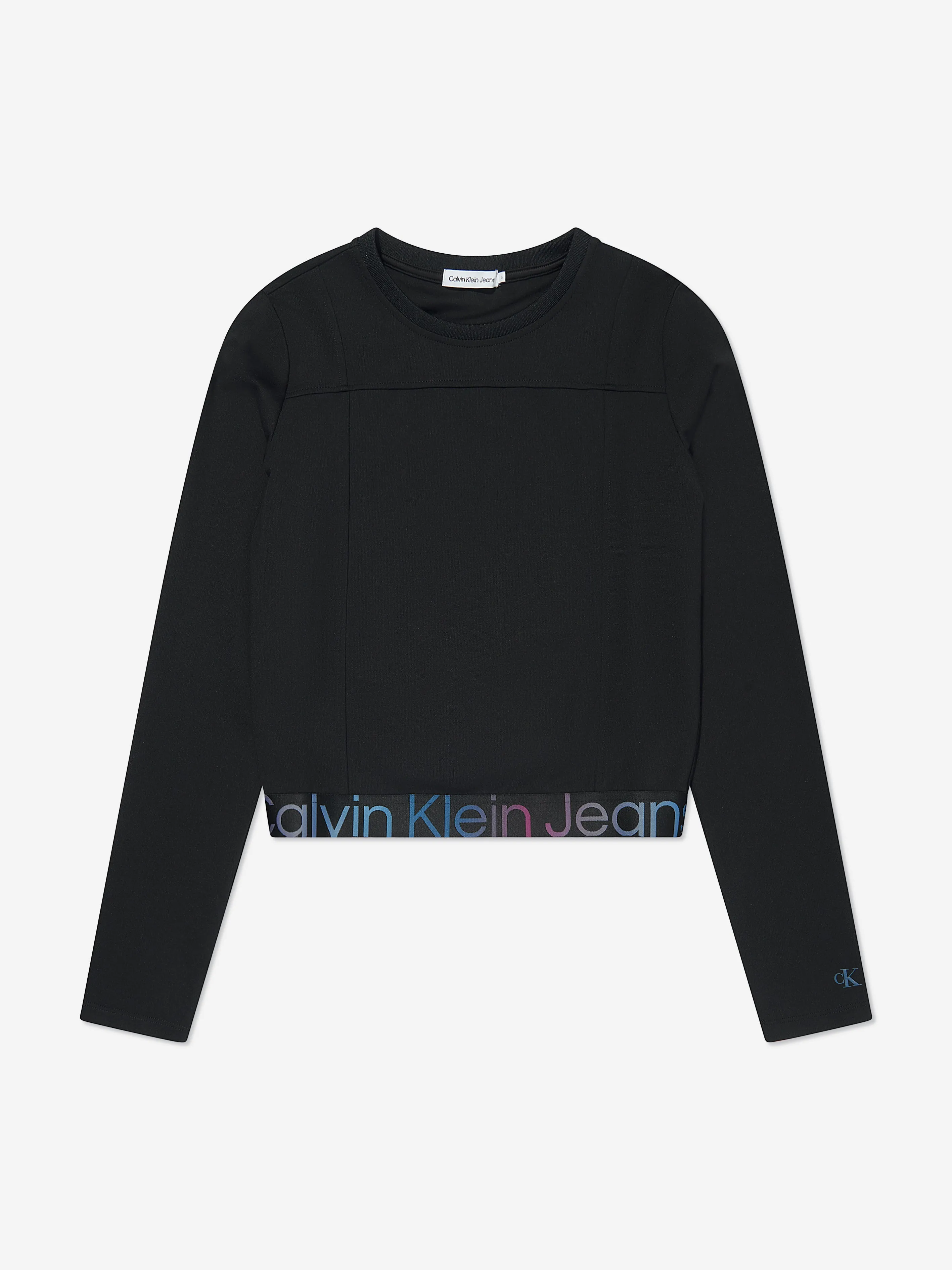 Calvin Klein Girls Punto Tape Long Sleeve Top in Black