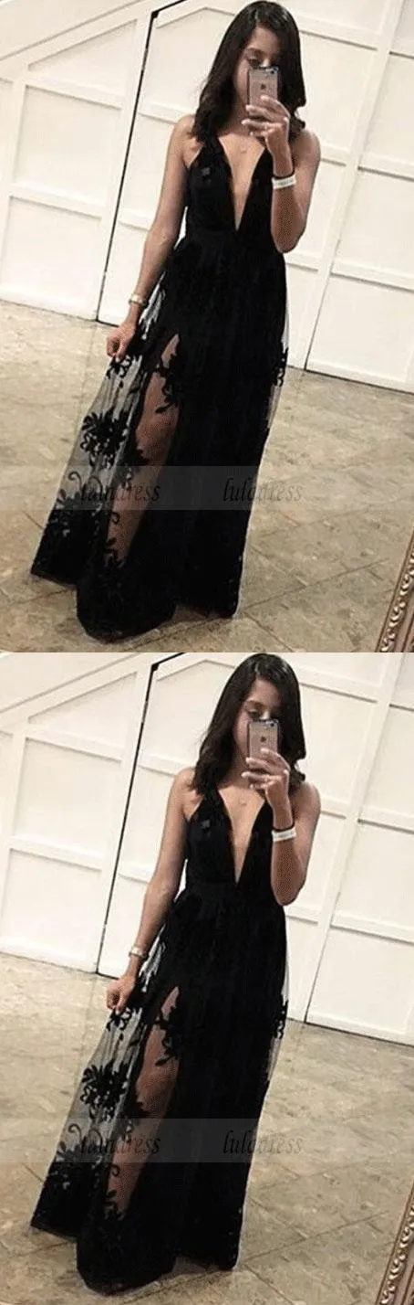 Charming Black Prom Dress, Sexy Sleeveless Prom Dresses, Long Evening Party Dress