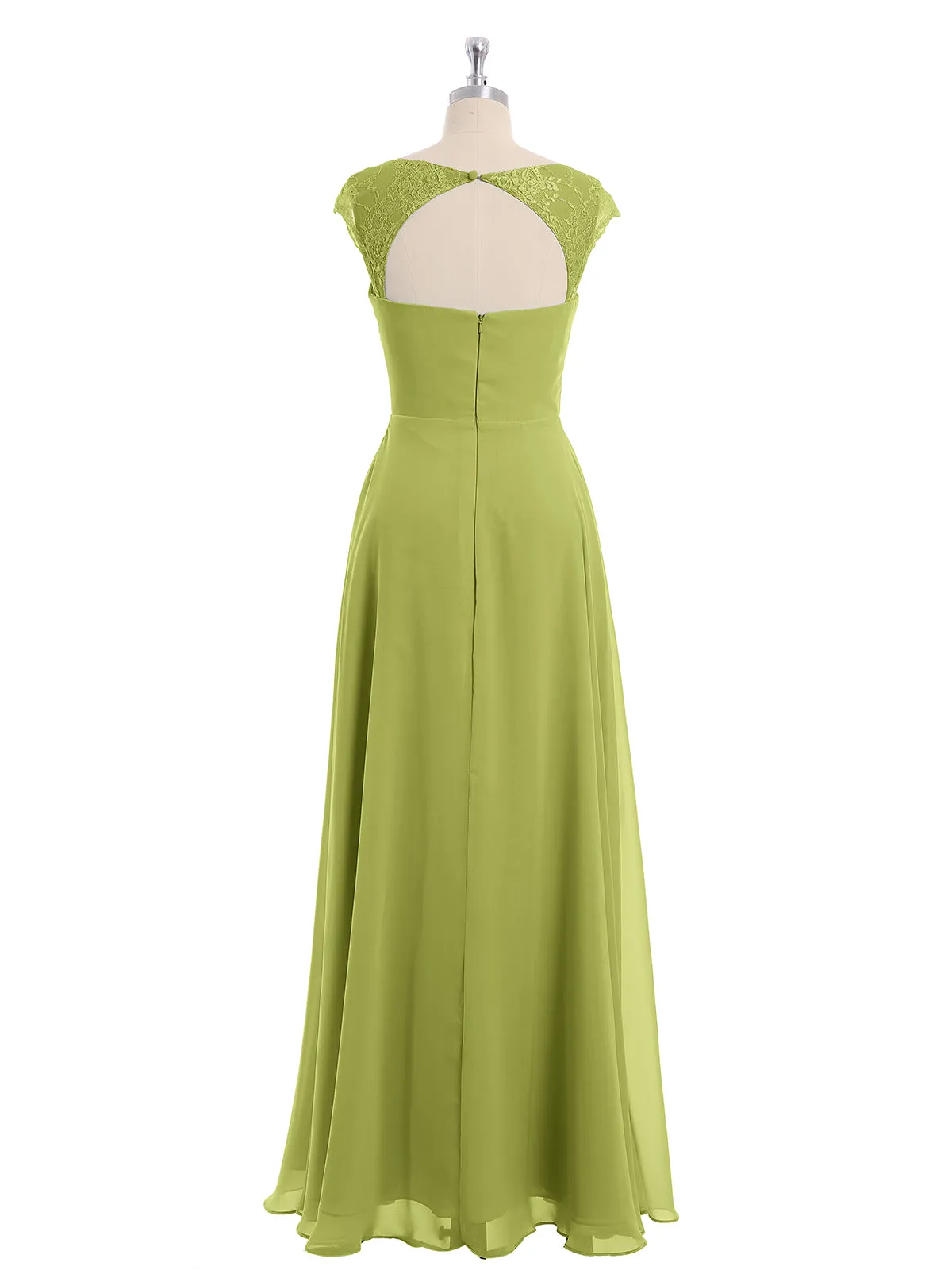 Chiffon Bridesmaid Dresses with Lace Cap Sleeves-Clover