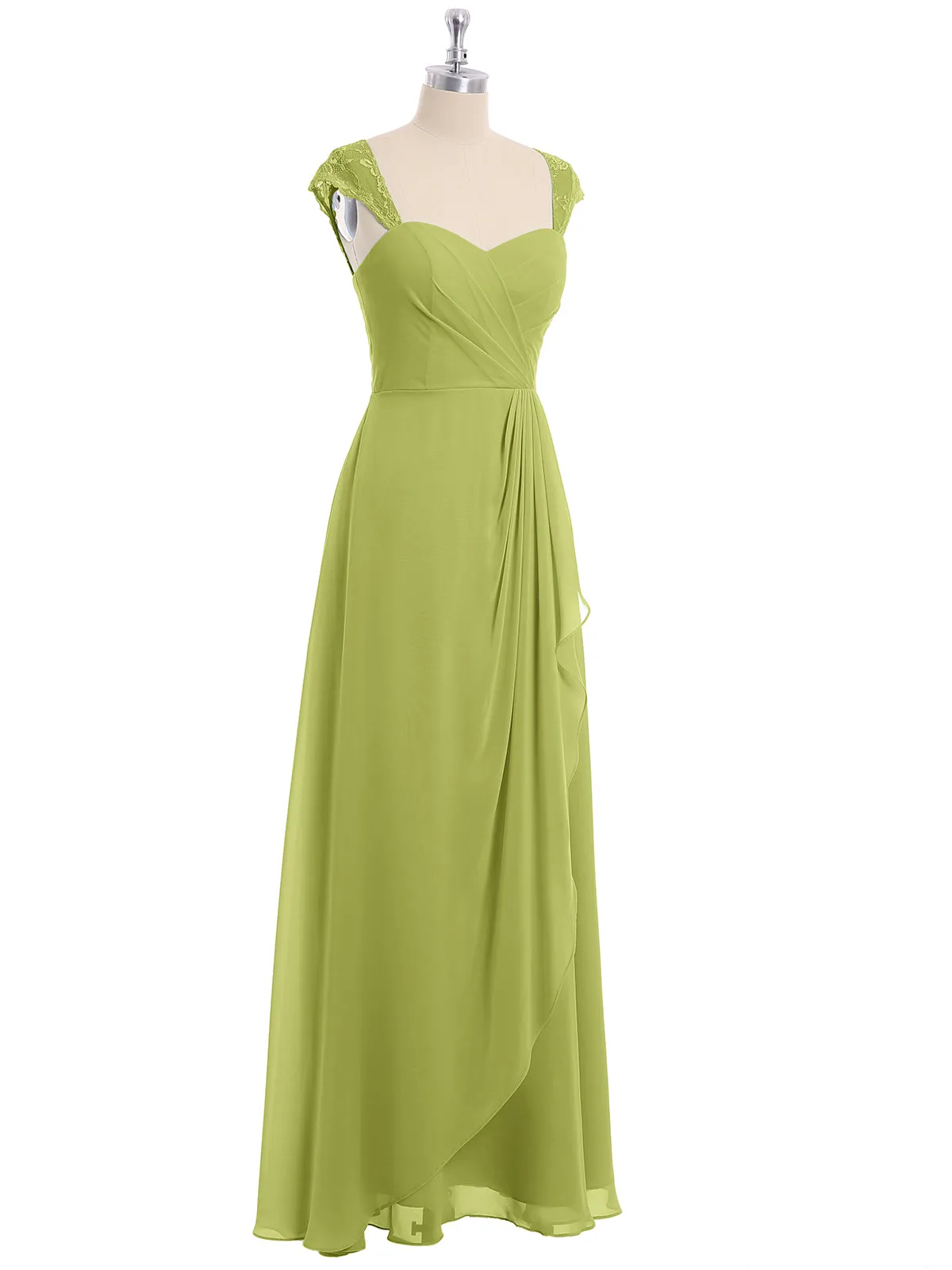 Chiffon Bridesmaid Dresses with Lace Cap Sleeves-Clover