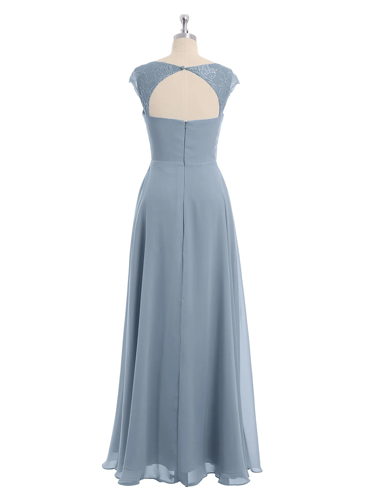Chiffon Bridesmaid Dresses with Lace Cap Sleeves-Dusty Blue Plus Size