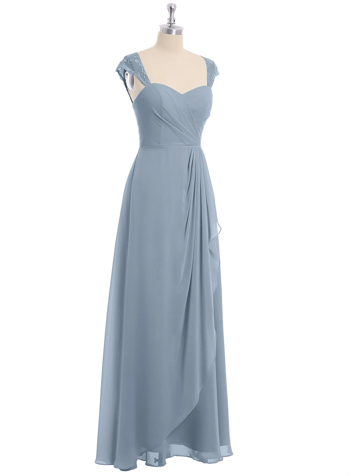 Chiffon Bridesmaid Dresses with Lace Cap Sleeves-Dusty Blue Plus Size