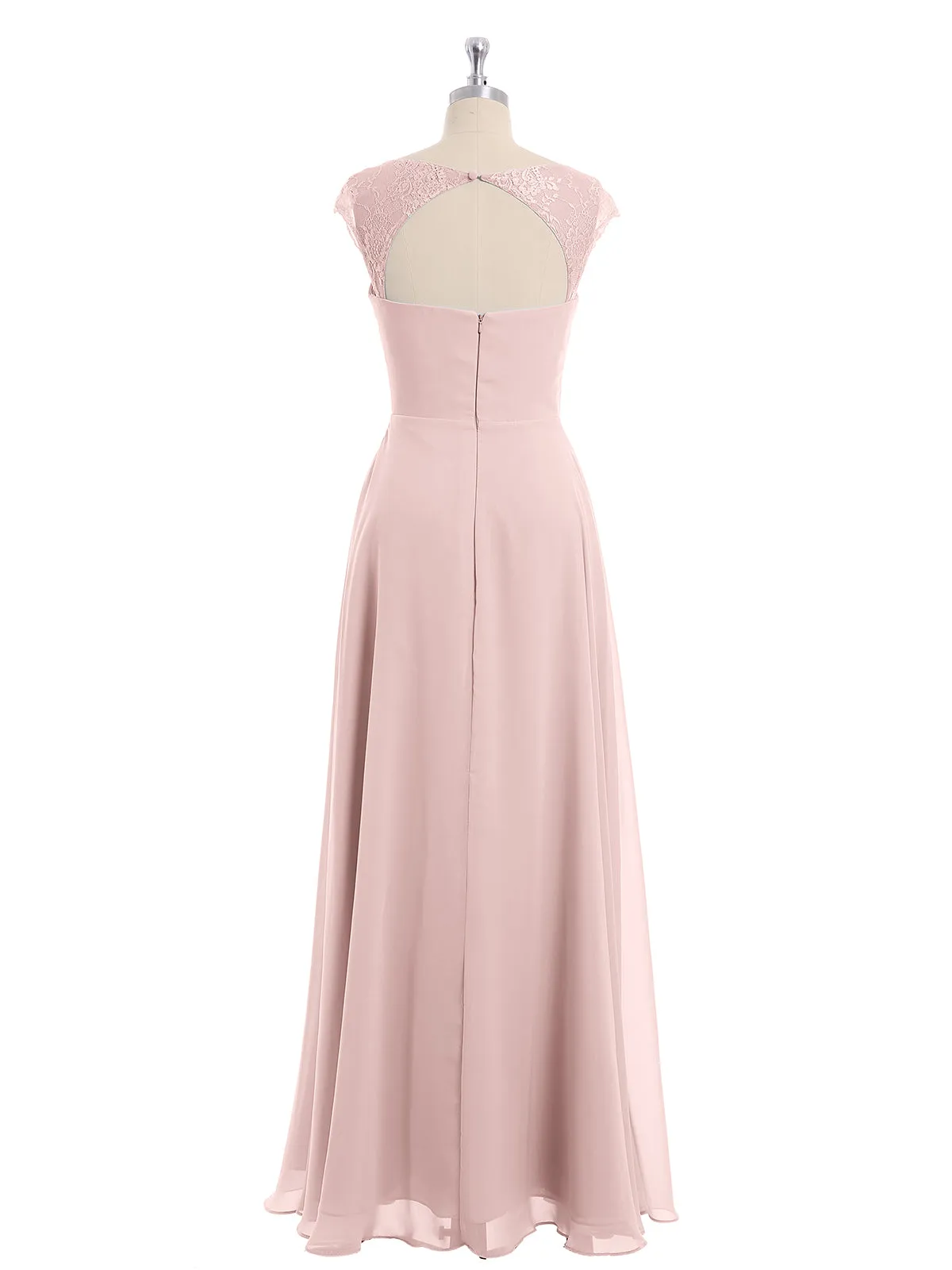 Chiffon Bridesmaid Dresses with Lace Cap Sleeves-Dusty Rose