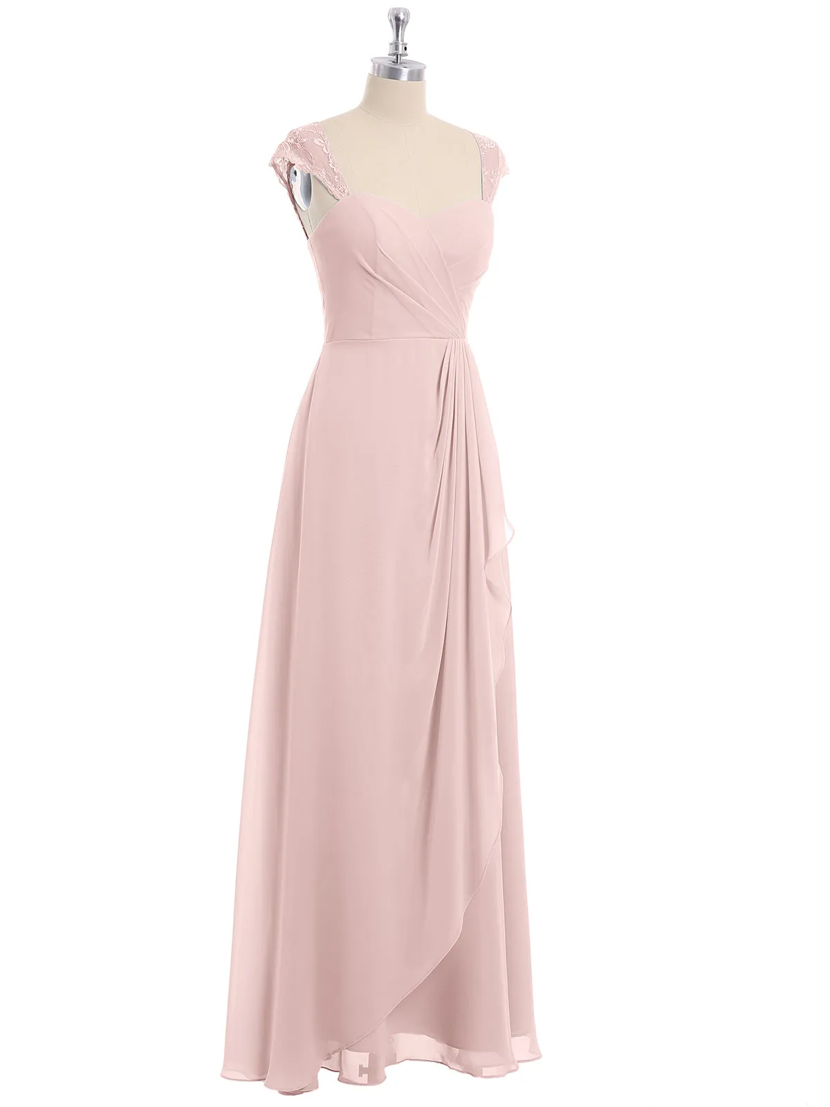 Chiffon Bridesmaid Dresses with Lace Cap Sleeves-Dusty Rose