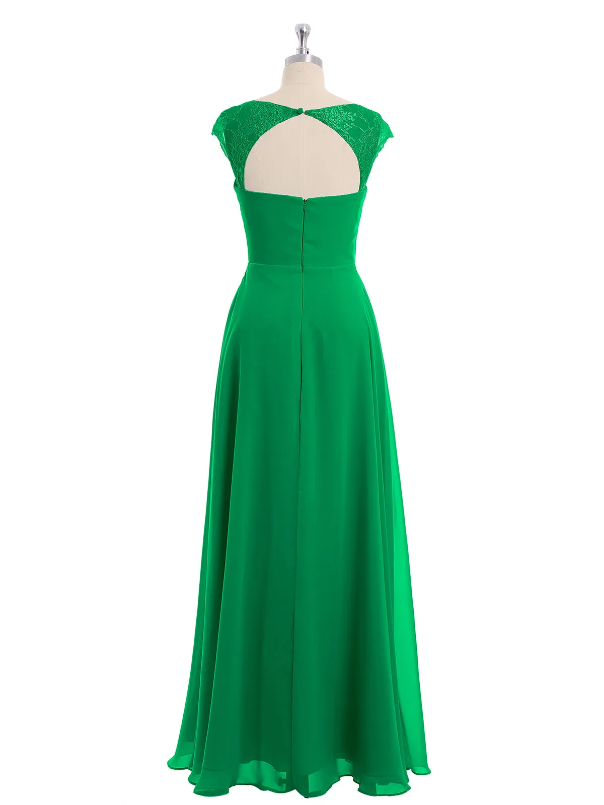 Chiffon Bridesmaid Dresses with Lace Cap Sleeves-Emerald
