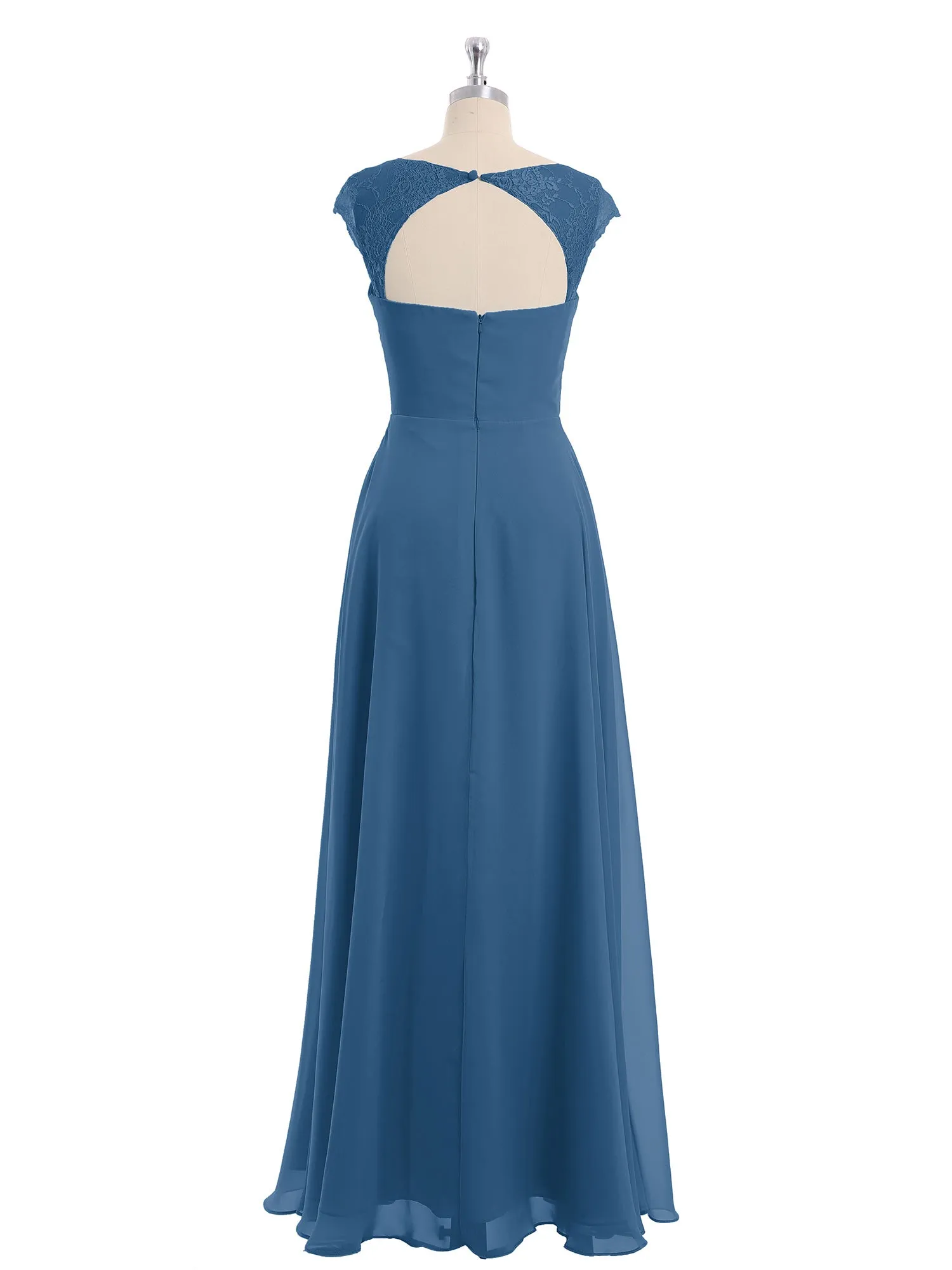 Chiffon Bridesmaid Dresses with Lace Cap Sleeves-Ink Blue Plus Size