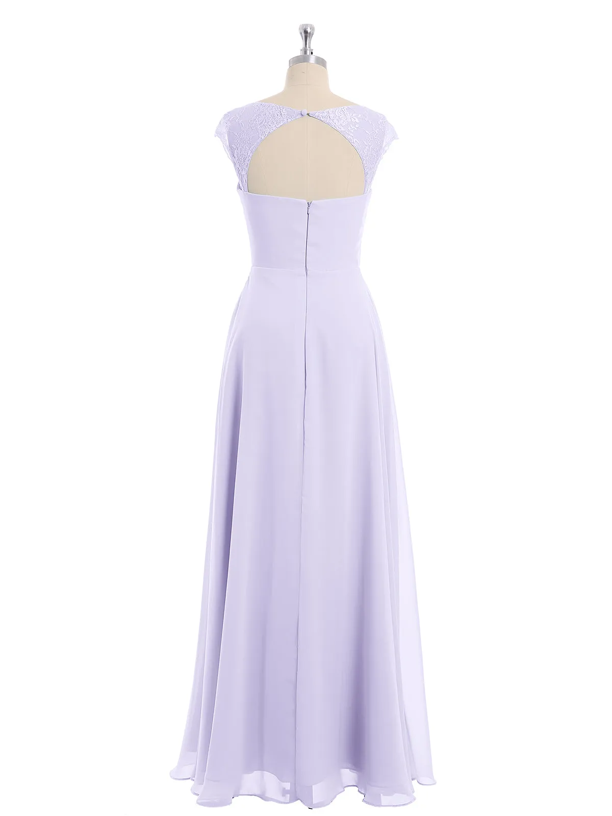 Chiffon Bridesmaid Dresses with Lace Cap Sleeves-Lilac