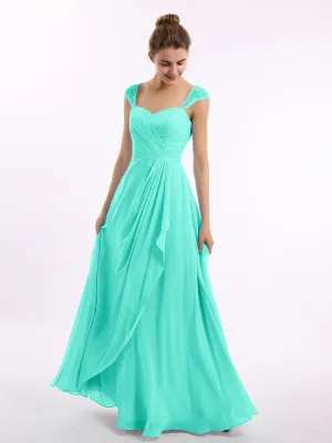 Chiffon Bridesmaid Dresses with Lace Cap Sleeves-Spa Plus Size