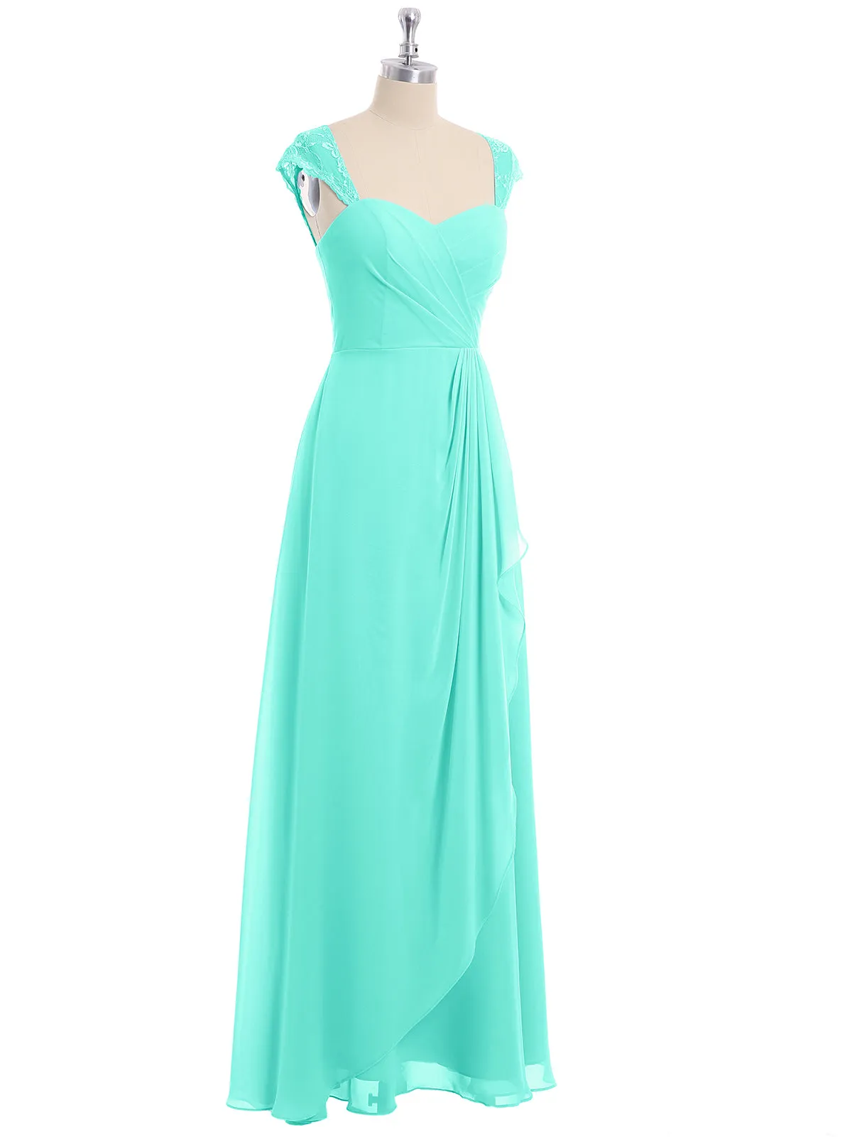 Chiffon Bridesmaid Dresses with Lace Cap Sleeves-Spa Plus Size