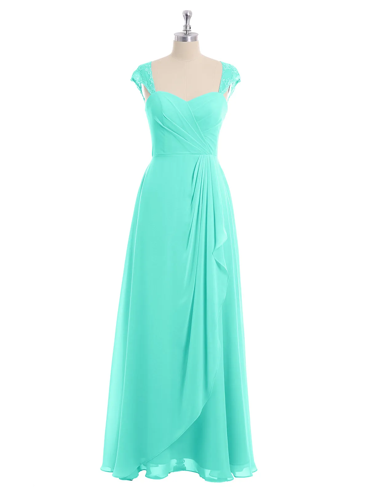 Chiffon Bridesmaid Dresses with Lace Cap Sleeves-Spa Plus Size