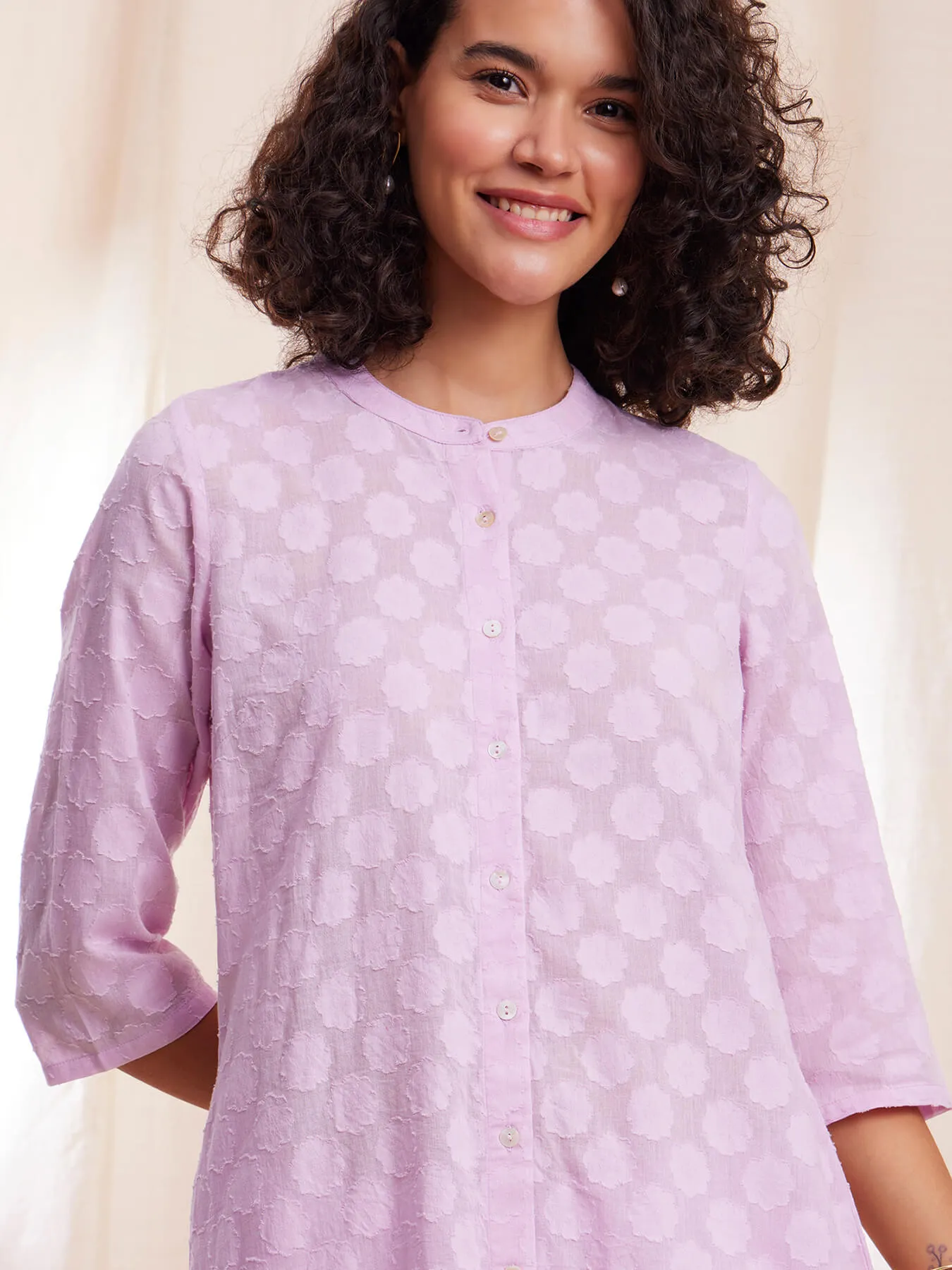 Cotton Jacquard A-line Kurta Set - Lilac