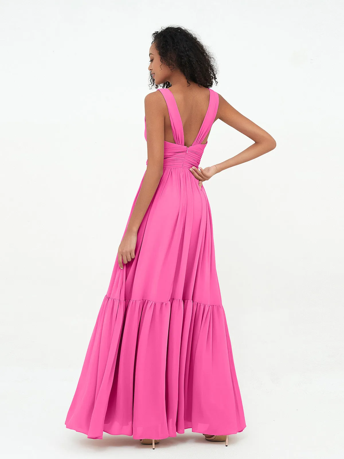 Deep-V Neck Chiffon Tiered Skirt Boho Dresses-Azalea
