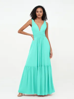 Deep-V Neck Chiffon Tiered Skirt Boho Dresses-Spa Plus Size