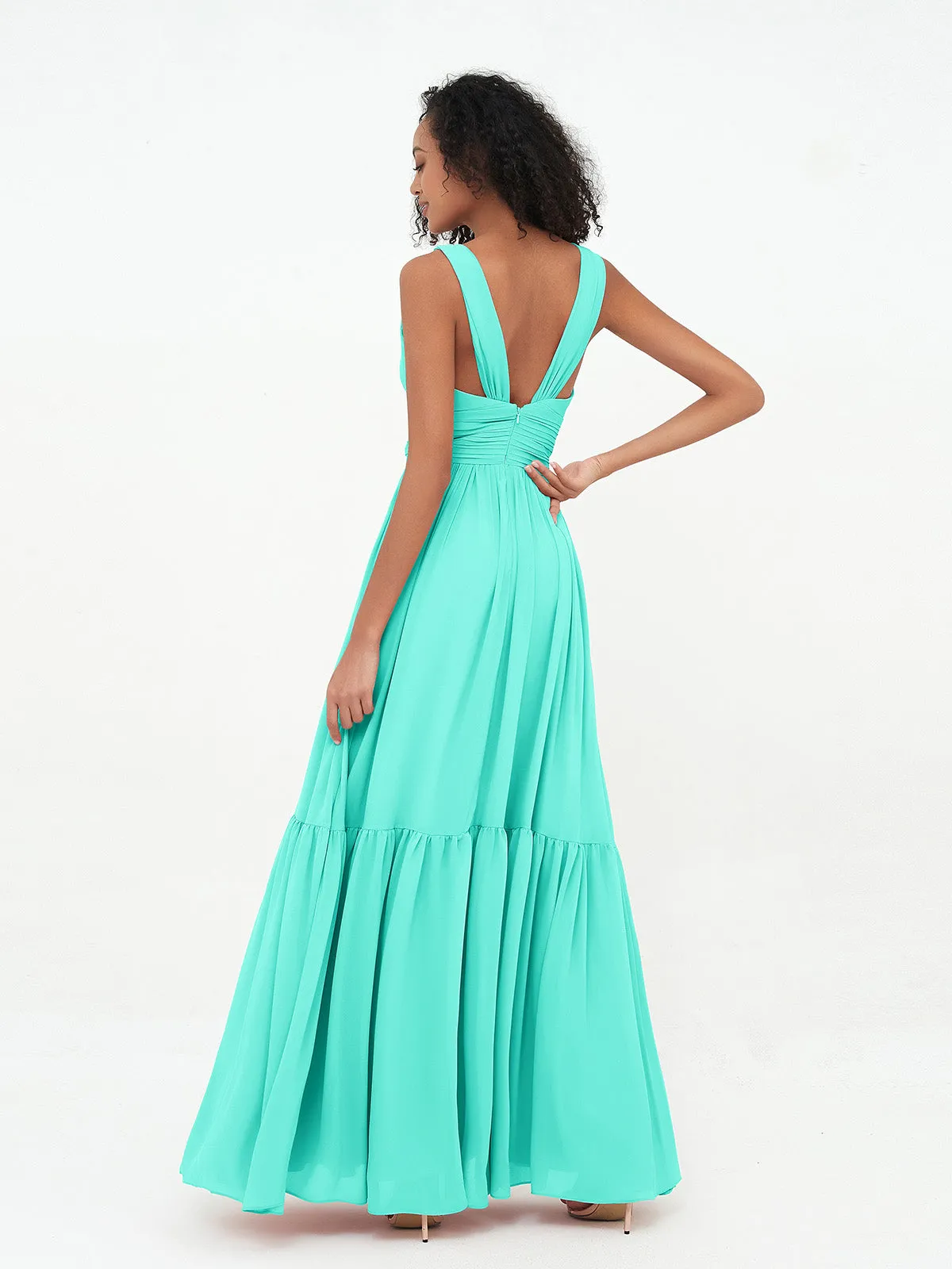 Deep-V Neck Chiffon Tiered Skirt Boho Dresses-Spa Plus Size
