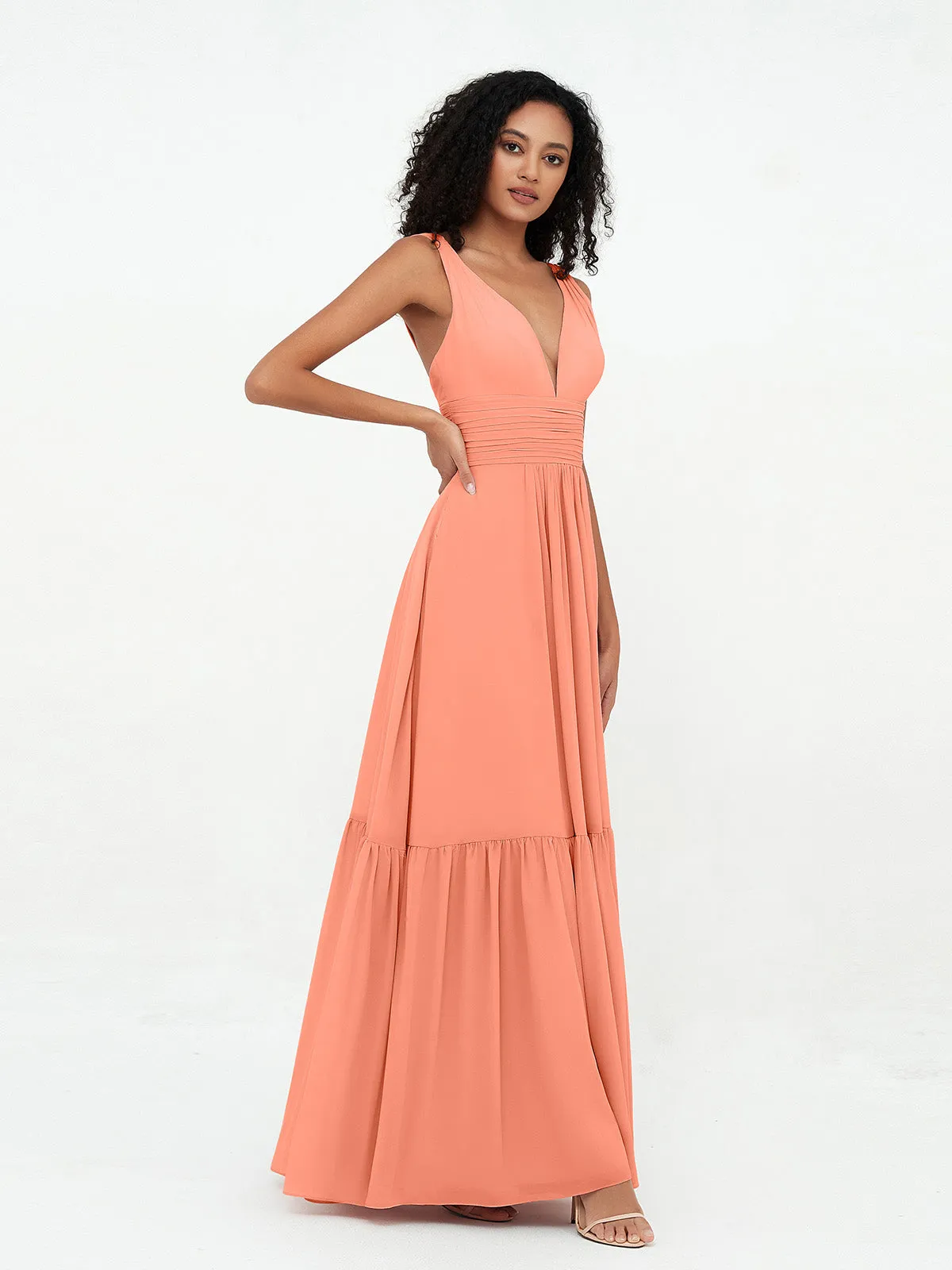 Deep-V Neck Chiffon Tiered Skirt Boho Dresses-Sunset Plus Size