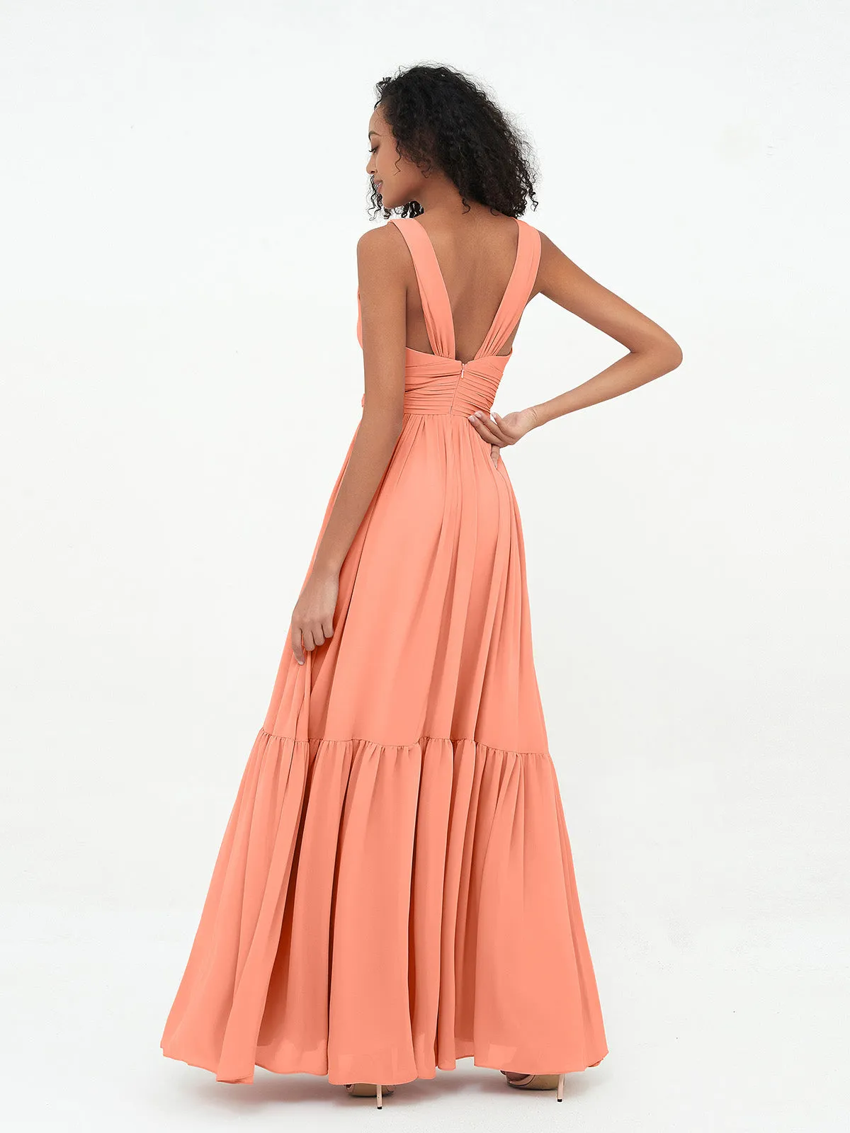 Deep-V Neck Chiffon Tiered Skirt Boho Dresses-Sunset Plus Size