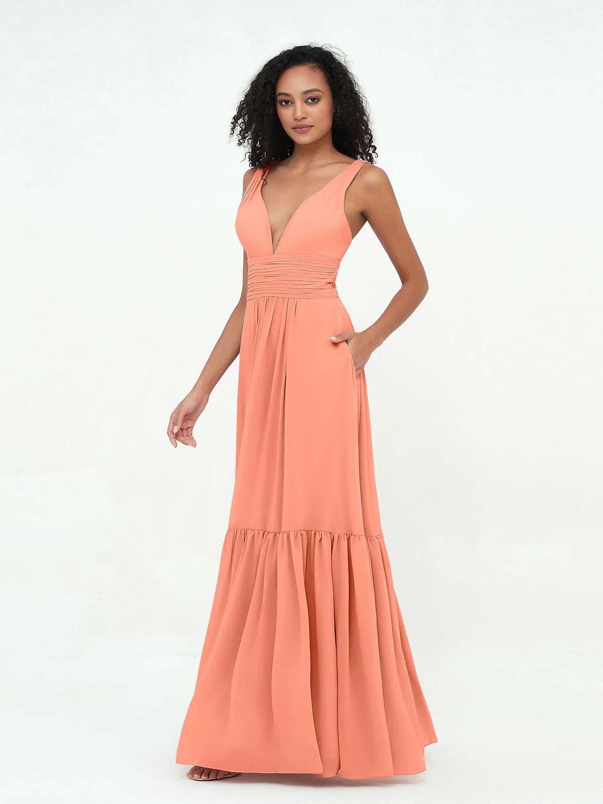 Deep-V Neck Chiffon Tiered Skirt Boho Dresses-Sunset Plus Size