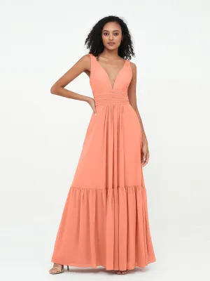 Deep-V Neck Chiffon Tiered Skirt Boho Dresses-Sunset Plus Size