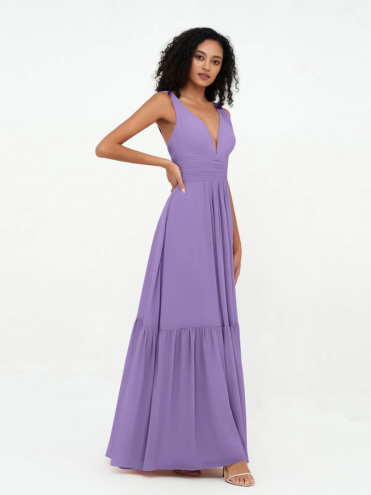 Deep-V Neck Chiffon Tiered Skirt Boho Dresses-Tahiti