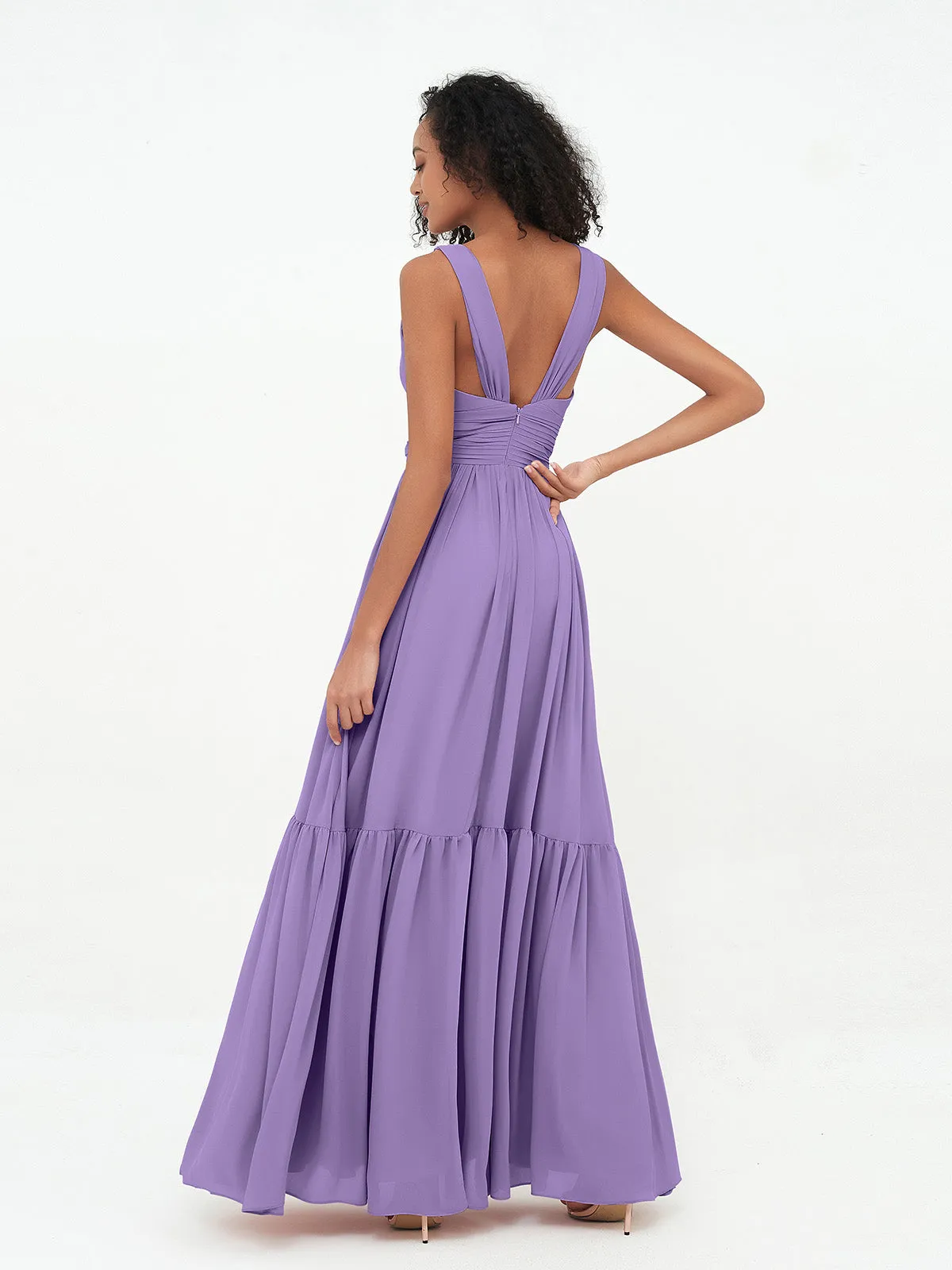 Deep-V Neck Chiffon Tiered Skirt Boho Dresses-Tahiti