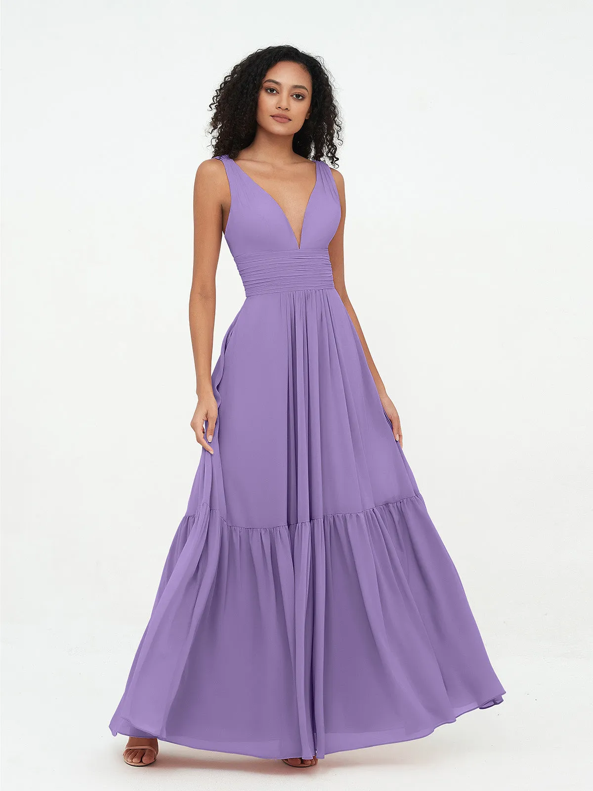Deep-V Neck Chiffon Tiered Skirt Boho Dresses-Tahiti
