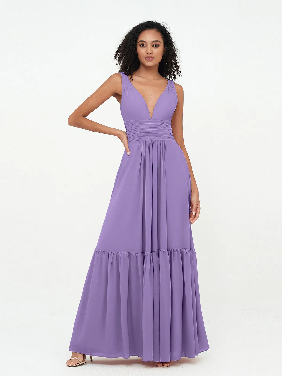 Deep-V Neck Chiffon Tiered Skirt Boho Dresses-Tahiti