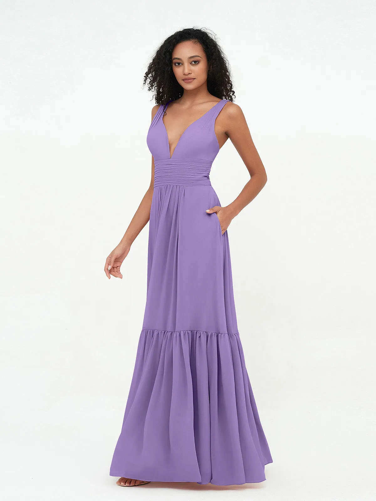 Deep-V Neck Chiffon Tiered Skirt Boho Dresses-Tahiti