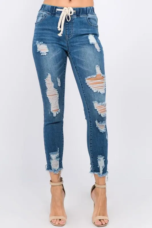 Distressed Denim Joggers